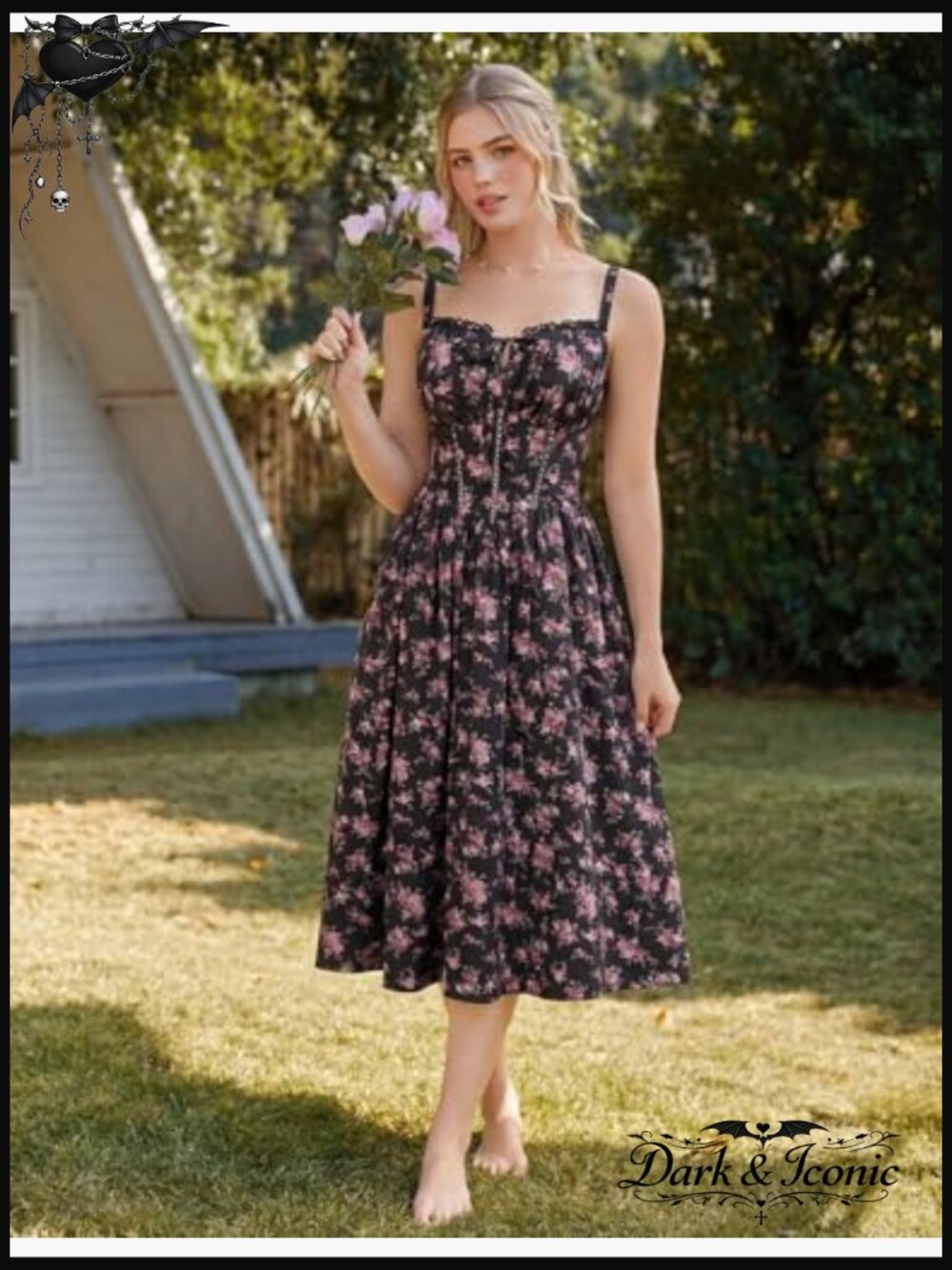 Women's Floral Corset Milkmaid Dress with Pockets Summer Wedding Guest Midi - Picture 3 of 7